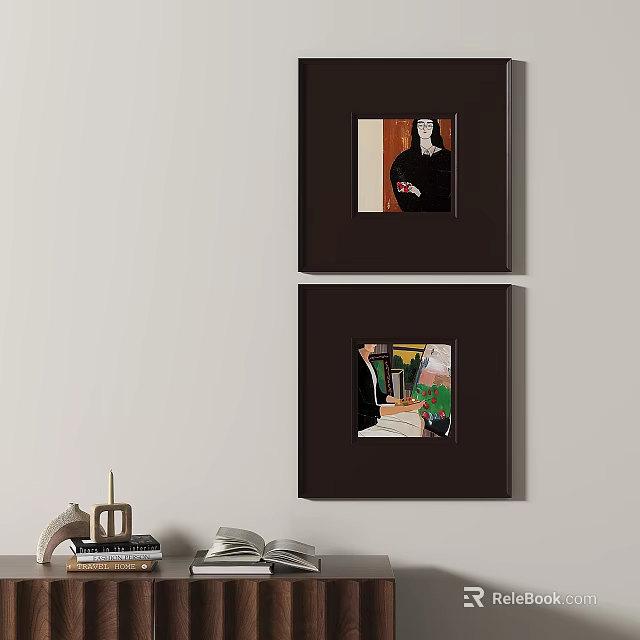 Abstract Paintings Hanging On Wall With Black Frame For Home Decor 3d model