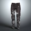 Stylish Black Denim Jeans With Distressed Details And Decorative Patchwork Patterns 3d model