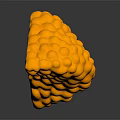 3D Rendered Biological Tissue Section Featuring Yellow Outer Layer Pink Middle and Blue Red Particles