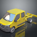Yellow Modern Double Cab Truck With Flatbed Chassis And Reflective Surface 3d model