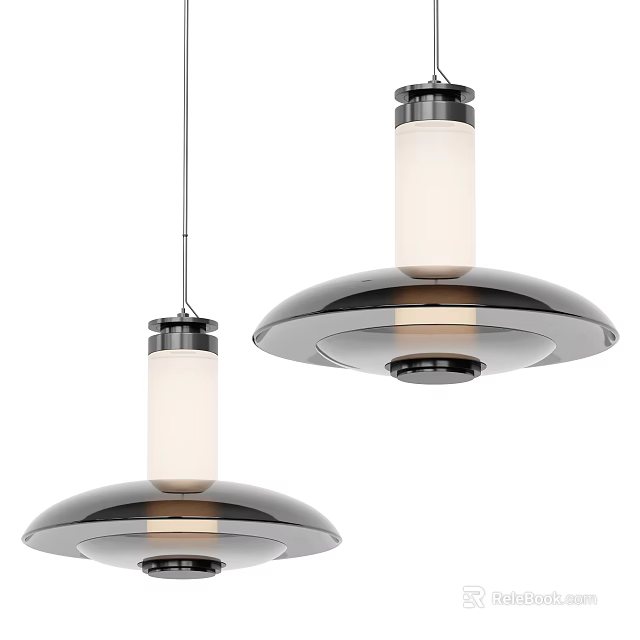 Modern Pendant Lights Featuring Metallic Bases And White Glass Shades For Interior Decor 3d model 