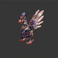 Fantasy Game Movie Character Armored Bird With Purple Black Armor White Pink Wings And Horned Head