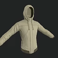 Beige Hooded Jacket With Zipper Closure And Side Pockets For Casual Wear