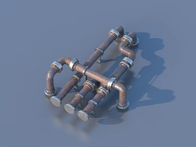 Industrial Style Decorative Structure With Connected Metal Pipes And Metallic Fittings 3d model