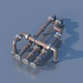 Industrial Style Decorative Structure With Connected Metal Pipes And Metallic Fittings