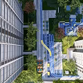 Residential Landscape With High Rise Buildings Lush Greenery And Central Courtyard