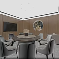 Private Dining Room Modern Interior With Dining Table Chairs Sofa And Large Windows 3d model