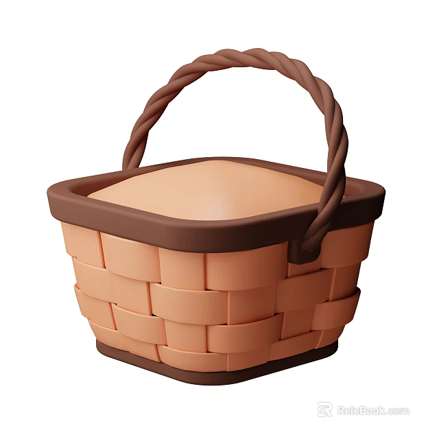 Stylish Ornament Decor Set Featuring Handwoven Brown Basket With Textured Handle Design 3d model 