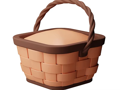 Stylish Ornament Decor Set Featuring Handwoven Brown Basket With Textured Handle Design 3d model