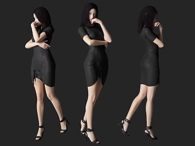 A Woman in Black Dress and High Heels Posing from Different Angles 3d model