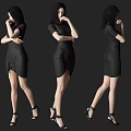 A Woman in Black Dress and High Heels Posing from Different Angles