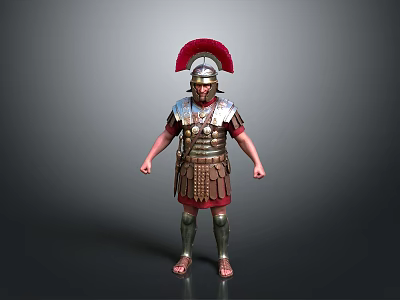 Roman Soldier Armor With Red Feathered Helmet Metal Plates And Leather Gear 3d model
