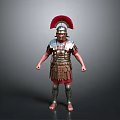 Roman Soldier Armor With Red Feathered Helmet Metal Plates And Leather Gear