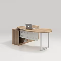 L Shaped Wooden Office Desk With Drawers Cabinets And Laptop On Top