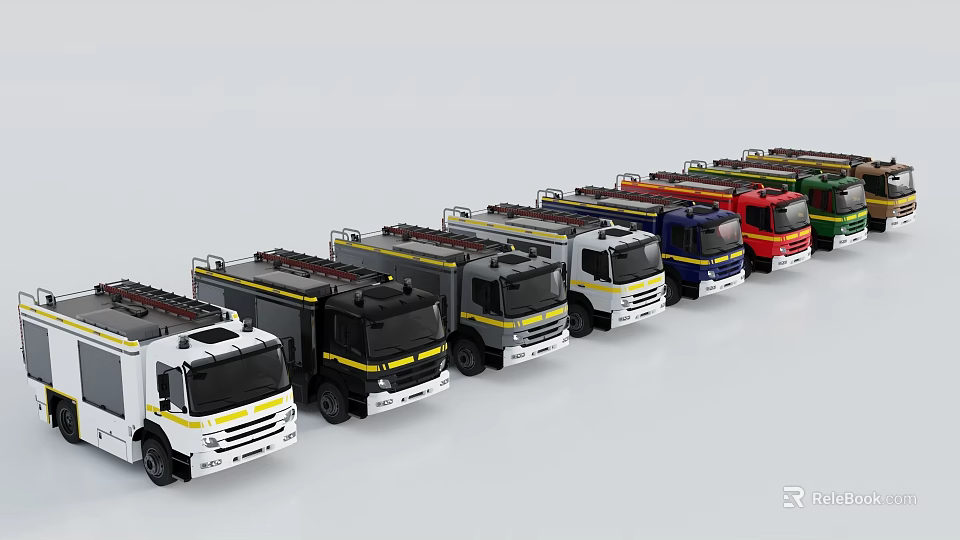 Colorful Utility Vehicles Lineup With Various Service Truck Hues 3d model 
