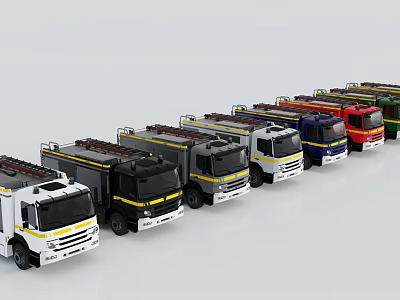 Colorful Utility Vehicles Lineup With Various Service Truck Hues 3d model