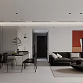 Modern Dining Living Room Interior With TV Wall Dining Table Artwork And Plants