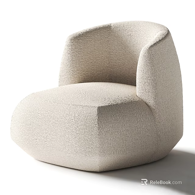 Modern Beige Upholstered Accent Chair With Curved Armrest And Unique Shape 3d model 