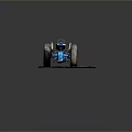 Detailed Vintage Blue Tractor Model with Large Wheels and Metallic Body on Gray Mat