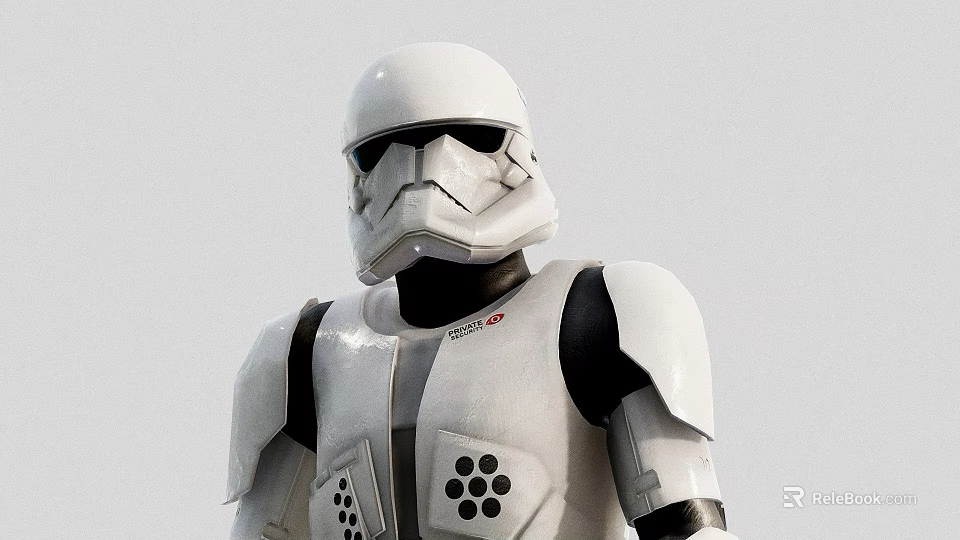 Inflatable Stormtrooper Themed Costume Figure Featuring White Armor Black Details And Chest Dots 3d model 