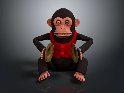 Detailed Monkey Sculpture Wearing Red Vest Holding Cymbals In Sitting Pose 3d model
