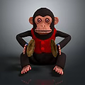 Detailed Monkey Sculpture Wearing Red Vest Holding Cymbals In Sitting Pose
