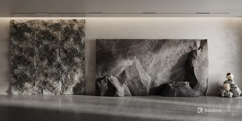 Modern Textured Stone Feature Walls In Minimalist Space 3d model 