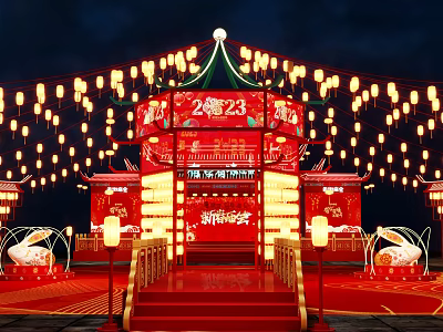 Commercial Street With 2023 Chinese New Year Decorations And Lanterns 3d model