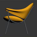 Modern Yellow Fabric Leisure Chair with Curved Backrest Armrests and Metal Frame