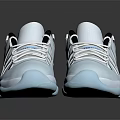 White Low Top Sneakers With Light Blue Sole Blue Logo And Black Accents