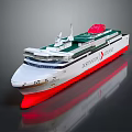Modern Cruise Ship With Red Hull Green Deck And White Body