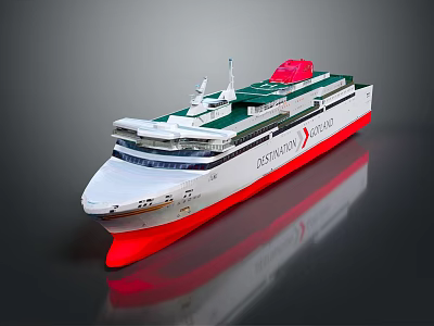 Modern Cruise Ship With Red Hull Green Deck And White Body 3d model