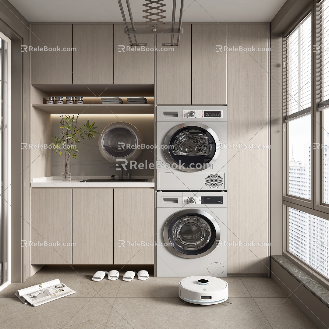 modern home balcony washing machine cabinet 3d model