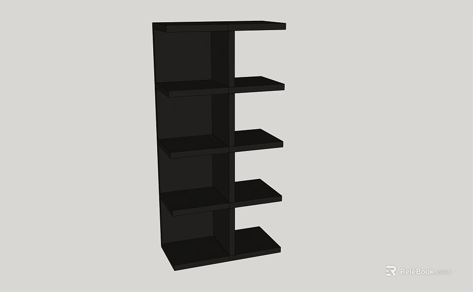 Sleek Black Bookcase With Multiple Open Shelves And Modern Functional Design 3d model