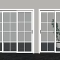 White Glass Sliding Doors With Grid Panes In Modern Interior With Potted Plant