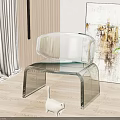 Modern Transparent Acrylic Leisure Chair With White Cat Figurine Abstract Painting And Green Plant