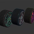 Automotive Parts Sporty Car Tires With Black Rims And Red Brake Calipers