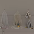 Various Styles of Bed Canopy with Lace Netting and Decorative Dolls for Children's Bedroom