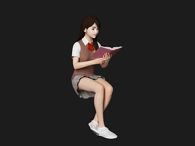 Beautiful woman character reading character reading character student sitting posture character model