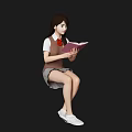 Beautiful woman character reading character reading character student sitting posture character 3d model