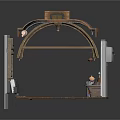 Mini Cabin Interior With Arched Wooden Roof Wooden Floor Red Sofa And Shelves