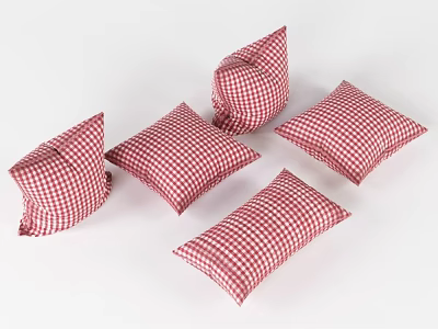 Red Checkered Pattern Throw Pillows in Various Shapes for Home Decor on White Background 3d model
