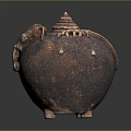 Rustic Brown Ceramic Decorative Ornament Set with Elephant Shaped Design Tiered Lid and Textured Surface