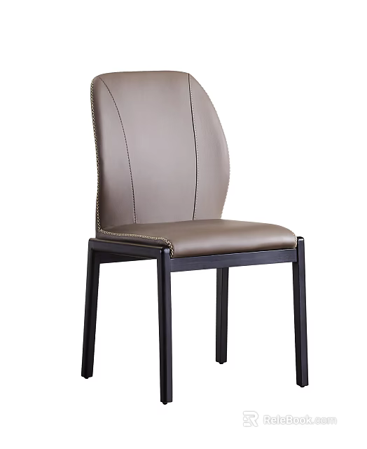 Modern Leather Upholstered Dining Chair With Wooden Legs And Stitching Detail 3d model 