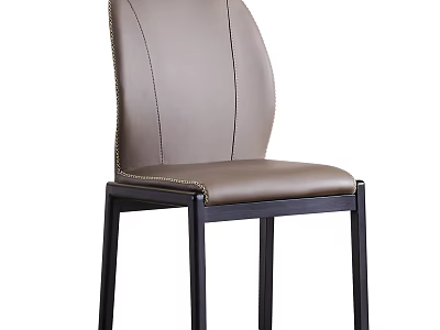 Modern Leather Upholstered Dining Chair With Wooden Legs And Stitching Detail 3d model