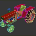 Red Toy Tractor With Yellow Seat Large Black Tires And Blue Rims