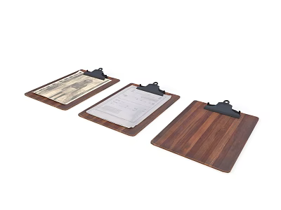 Three Different Wooden Clipboards With Natural Wood Design For Holding Papers 3d model