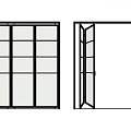Modern Glass Doors With Black Frame In Closed And Open Positions