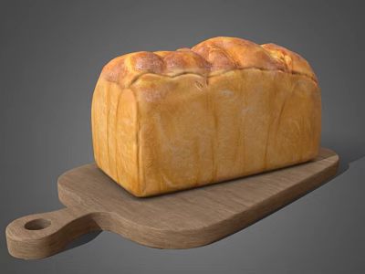 Freshly Baked Golden Crust Bread On Wooden Cutting Board With Soft Texture 3d model