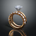 Elegant Gold Ring With Large Diamond And Small Gemstones In Intricate Band